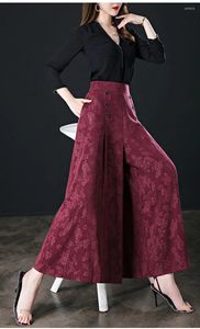 Активные брюки ICE Silk Palazzo Summer Thin Vintage Elegant Printed Wide Women Женщины шикарные пуговицы сплайсированная мода повседневная укороченная йога