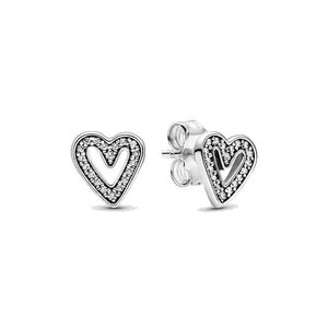 Freehand Heart Stud örhängen för Pandora Real Sterling Silver Wedding Jewelry Designer Earring Set For Women Girl Gift Love Earring With Original Retail Box