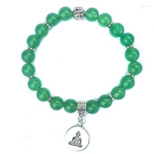 Armband pärlstav strand charm hög kvalitet grön natursten ohm buddha lotus armband män och kvinnor smycken pulseira hombres mode gåvor