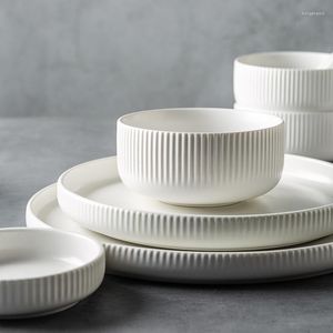 Utensílios de jantar conjuntos de mesa de cerâmica nórdica vidros foscos de estilo japonês insares salada tigela de sopa de sopa lixo zero resíduo