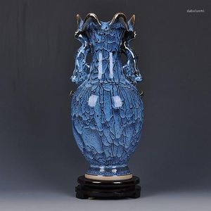 Vases Authentic Jingdezhen Ceramic Vase Shelf Antique Ornaments Jun Porcelain Guanyin Bottle Of Ice Sheet