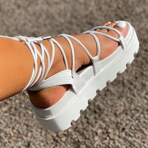 Sandaler Fashion Woman Gladiator Sandaler Ladies Wedge Shoes Female Lace Up Platform Shoes Women Cross Straps Boots Thick Bottom Sandaler 230516