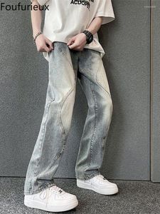 Erkek kot foufurieux eğri çizgili cepler gevşek gündelik erkek pantolon düz retro yıkanmış çift denim pantolon büyük boy y2k