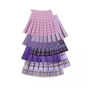 Jupes Violet Femmes Jupes Plissées Taille Haute Femme Plaid Mini Jupe Style Preppy Casual Femme Jupes Doux A-ligne Dames Jupe Courte 230516