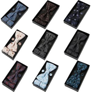 Papillon Fashion Bussiness Papillon nero per uomo Navy Red Borgogna Gemello Pocket Squre Set regalo farfalla unisex