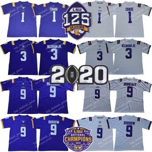 LSU Tigers College Football Jersey 3 Odell Beckham JR Burreaux Joe Burrow JaMarr Chase Purple 125th Maglie Camicie cucite da uomo