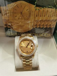 Med originalbox högkvalitativ modurar Top Quality K Yellow Gold Diamond Dial Bezel Automatic Mens Men Swet