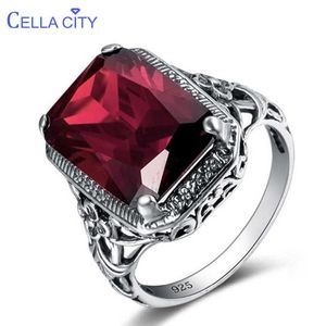 Band Rings Cellity Geometry Ruby Ring for Women Silver 925 Jewelry Rectangle Gemstones Luxury Design Female Anniversary Party cessory J230517