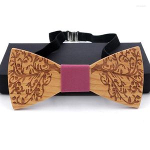 Bow Ties rbocofashion ręcznie robione drewniane krawat vintage kwiatowy bowtie nowość w kratę drewno dla mężczyzn akcesorium ślubne