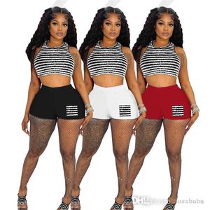 Women Tracksuits Two Pieces Set Designer 2023 Wind Striped Shorts Tank Top Set Summer Sexy Casual Sportwear 3 Colours S-XXL