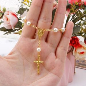 Charm Bracelets Catholic Finger Chain Mini Rosary Baptism Rosaries Faux Pearls Bracelet For Christening