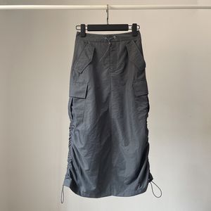 Kjolar yozou y2k ruched dragstring parachute last svart grå beige maxi kjol långa kjolar kvinnor high street streetwear bella 230516