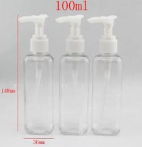 100 ml x 50 transparent fyrkantig grädde lotion pump plastiska husdjurflaskor behållare, tomma spray grädde pumpflaskor, lotionflaskkvalitet