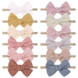 Solide Spitze bestickt Schleife Baby Stirnband Mädchen Baumwolle Schleife Nylon Stirnbänder Mädchen handgemachte Schleife Nylon Turban Kinder Haarnadeln