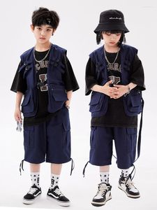 Scene Wear Modern Jazz Dance Costume Kids Denim Vest Shorts T Shirt Girls Hip Hop Performance Clothes Kpop Concert BL10535