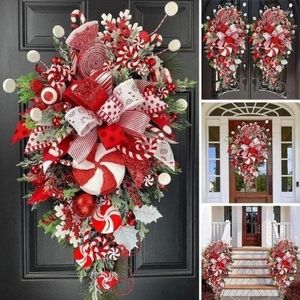 Flores decorativas Lista de grama de flores de cabeça para baixo Tree Festival Festival Porta e janela Decoração Simulação Garland Candy Cane Greath