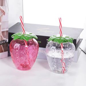 500ml Summer Cute Mugs Strawberry Straw Cup pineapple Fruits Shaped Water Bottle Milk Coffee Straws Cup for Home Drinkware 0517