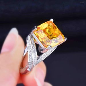 Cluster Rings Advanced Design Women's Earrings Yellow Diamond Geometric Zircon Female Brilliant Luxury Jewelry Wedding Girl Gift