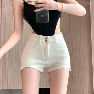 Women's Jeans Cotton Spandex White Short High Waist Korean Fashion Girls Denim Pants