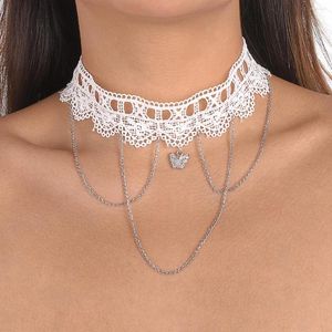 Colares pendentes Chain de pescoço de borboleta feminina Tamels românticos colar de renda vintage jóias elegantes jóias clássicas