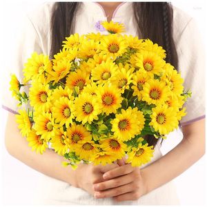 Dekorativa blommor Artificial Sunflower Bouquet | Silk bröllop bord trädgårdar hem växt acce