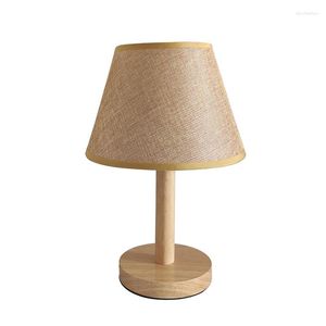 Table Lamps Bedside Modern Nightstand Lamp Wooden Base & Linen Fabric Shade 12W Bulbs Desk For Bedroom Living Room Office