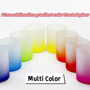 Sublimation Frosted Mugs 11oz Gradient Color Frosted Tumbler Multi Color Glasses Sublimation Beer Cup Heat Transfer Drinking Mugs Custom Dring Mugs With Handle DIY