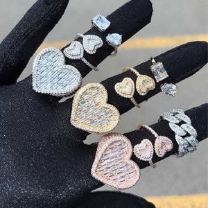 Band Rings Us Size 6 7 8 9 Top Quality 5A CZ Heart Shaped Women Finger Ring Iced Out Bling Hip Hop Gioielli femminili J230517