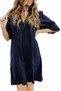 blue Ruffled Sleeve Shift Dress 2023 Hot New e65W#