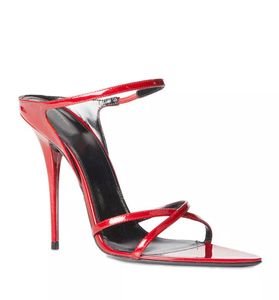 Deisgner Sandal Kadınlar Gippy Strappy Sandalet Yüksek Topuk Marka Pompası Terlik Ayak bileği kayış Noktalı Ayak Parçası Kırmızı Patent Orijinal Deri Lüks Tasarım Gelin Elbise Pompaları