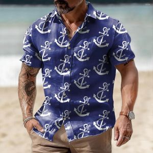 Мужские повседневные рубашки 2023 Hawaiian для мужчин 3D Anchor Prant Пляж праздник с коротким рукавом Летние изящные топы мажо