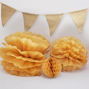 Decorative Flowers 20/30cm Brown Kraft Tissue Paper Pompoms Faux Flower Balls Pendant Ornament Wedding Party Birthday For Home Outdoor