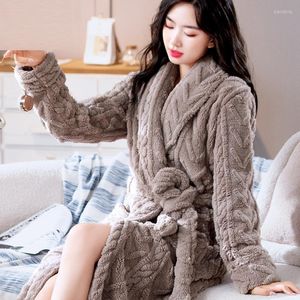 Women's Sleepwear Coral Fleece Long Robe Kimono Gown For Ladies Winter Warm Flannel Nightdress El Bathrobe Casual Dressing Women