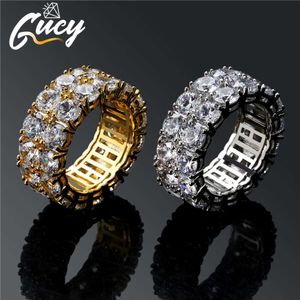 Полосы колец Gucy Hip Hop 2 Rows Cz Ring Full Bling Iced Out обручальные кольца Micro Pave Циркон для мужчин Женский подарок 7.8.9.10.11 Доступно J230517