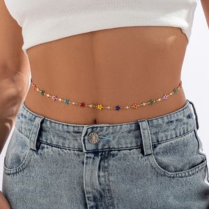 Bunte Kristallperlen Bauchtaille Kette Sexy Tropfen Öl Stern Charm Körperkette Damen Trendiger Schmuck für Bikini Strand Sommer