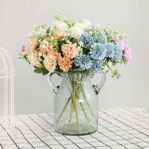 Flores decorativas 5 Fork 10 Daisies Head Silk Artificial Flower Hydrangea Wedding Holding Simulation Bouquet Home Party Decoration