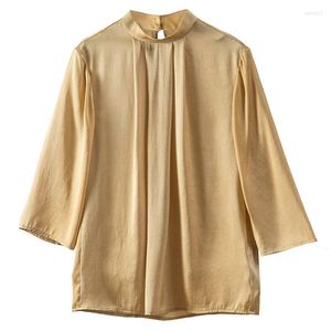 Blusas femininas 92% de seda natural de seda e blusa feminina solta cetim fino colarinho de top mujer