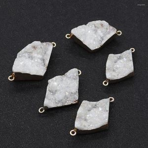 Charms Rhombus Drusy Crystal Pingentents Natural Stone Double Furs Conector DIY Para fazer colares de brincos de joias irregulares