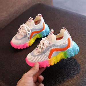 Sneakers sepatu anak anak warna pelangi moda kasual bersirkulasi anak perempuan bayi laki laki olahraga lari sol lunak antiselip 230516