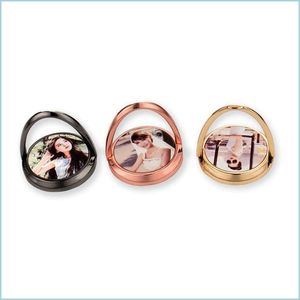 Party Favor Diy Sublimation Phone Holders Zinc Alloy Round Smartphone Brackets Heat Transfer Coating Finger Stand Drop Delivery Home Dh87E