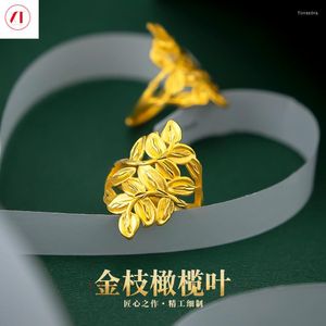 Bröllopsringar XT Jewelery Korea 24K Olive Leaf Woman Ring Bride 916 Original Gold Plated