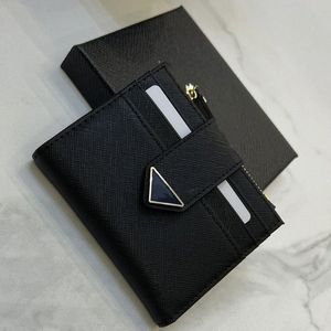 Designer Triangle Logo Wallet Small Saffiano Leather Bill Compartment Document Pocket Credit Card Slots Enameled Metal Lettering Hardware Luxury Purse P5AW#