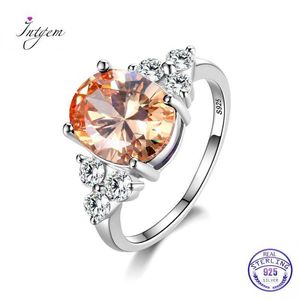 Bandringar Kvinnors smycken 925 Sterling Silver Rings White Pink Blue Champagne Zircon Oval Fashion Wedding Engagement Party Ring Gift J230517