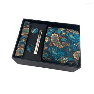 Bow Ties Paisley Men's Slipsar Square Scarf Manschettknappar Tie Clip Set Business Casual Black Gift Box Men Tillbehör