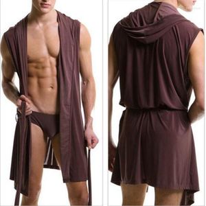 Men's Sleepwear Summer Dress Bath Robe Men Sexy Pajamas Slpwear Silk Pijama Hombre Hooded Bathrobe Bathing Pyjamas 5 Color XXL