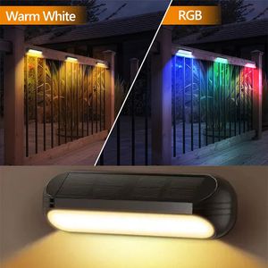 Solarzaunleuchten RGB Warmweiß Outdoor Wasserdicht IP65 Farbwechsel Stufendeck Landschaftslampen