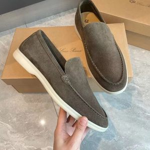 İtalya Tasarım Bahar Yürüyüşü Süet Loafers Ayakkabıları Erkekler El Dikişli Pürüzsüz LP Jogging Slip-On Loropiana Konfor Partisi Elbise Yürüyüş EU36-46