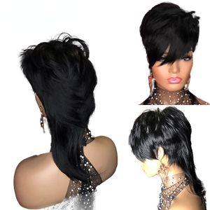 200density Full Pixie Cut Wigs Human Hair None Full Lace Front Short Wig With Bangs Straight Brazilian Human Hair Wigs Glueless Perruques cheveux humains