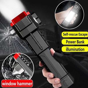 Flashlights Torches E5 USB Charging Super Bright LED Flashlight with Safety Hammer Side Light edc Torch Portable Lantern Outdoor Adventure Lighting P230517