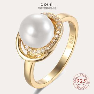 Band Rings Dowi S925 Big Pearls 18k-Gold-plated Color Hollow Exaggeration Design Finger Luxury Rings for Women Party Gift J230517